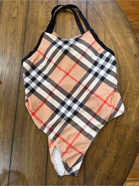 Burberry Plaid Swimwear in Beige, Black, White and Red
